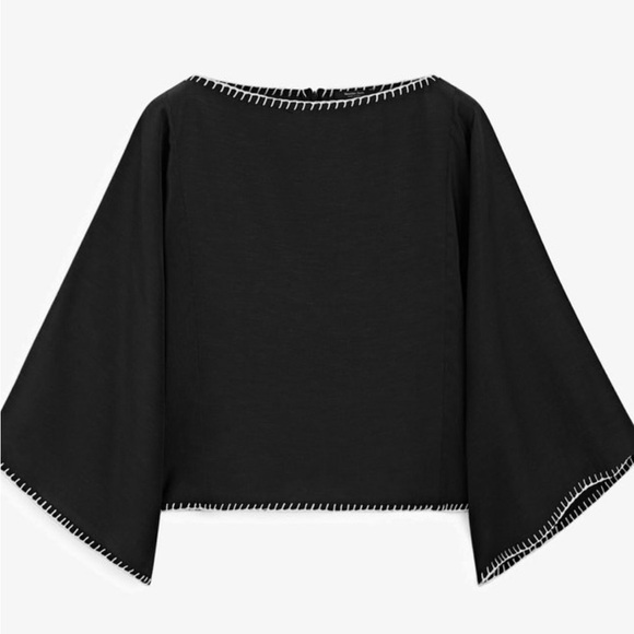 Massimo Dutti Elegant Black Top with White Accents - Picture 4 of 4